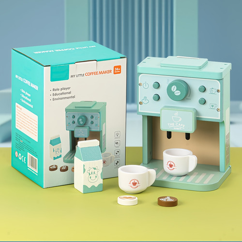 Juego De Juguetes De Máquina De Café De Madera Simulada De 8