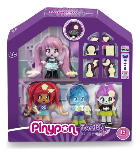 Pinypon Figura Terrific Pack X4 Brillan En Oscuridad Premium