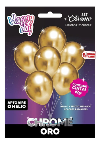 Set Globos Happy Day Chrome Oro 12¨x 6 Uni - Ciudad Cotillón