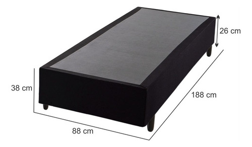 Base Box Solteiro Hellen Sommier Para Colchão De 88 Cm Preto