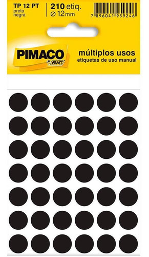 Etiqueta Multiuso Ø 12 Mm 5 Folhas Tp12 Preto Pimaco