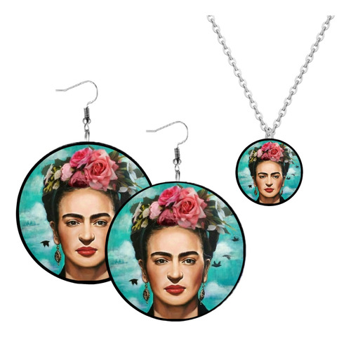 Aretes Pendientes + Cadena  Frida Kahlo Arte Flores