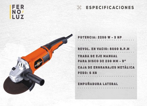 Amoladora Angular Nebraska 230 Mm 2250 Wts Nemea08230