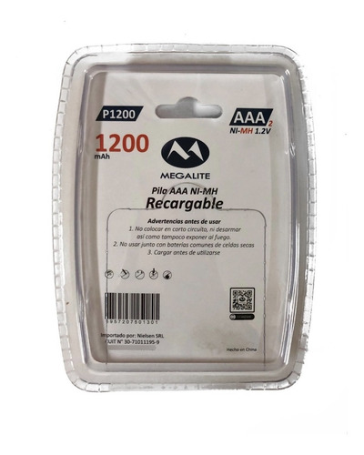 Pila Aaa Recargable 1200 Ma Blister X 2 Megalite Nm