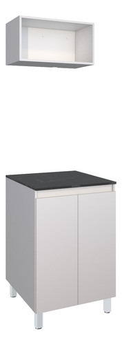 Cocina Integral Con Gabinete Inferior Y Alacena Decomobil Color Blanco - Mármol Negro