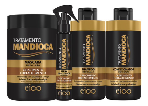 Eico Mandioca Shampoo E Condicionador + Spray + Máscara 1kg