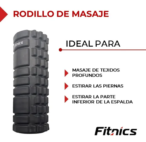 Rolo Rodillo Fitnics foam roller masajeador pilates set full color negro