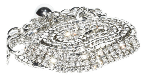 Cinto Cadena Tresher Metálico Fiesta Tres Líneas De Strass Plateado Liso Con Strass Único
