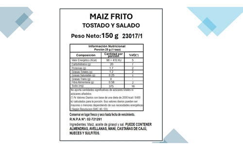 Maíz Frito Tost. Y Sal. Cumana F/pack X 150 Grs-sin Gluten