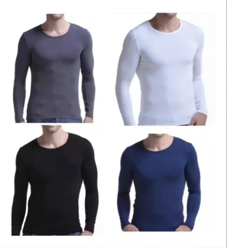 Pack 3 Camisetas Algodón Cuello Redondo Manga Larga Hombre