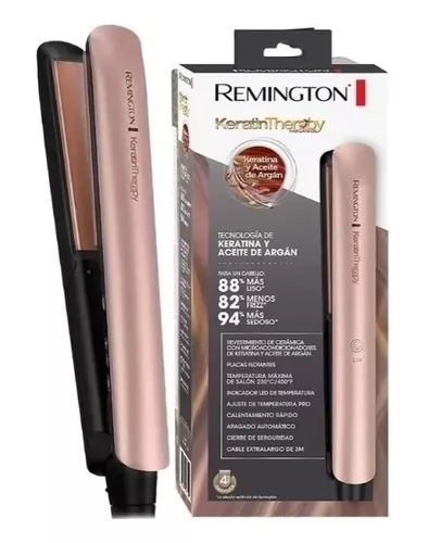 Plancha alisadora Terapia Keratina Remington dorado rosa