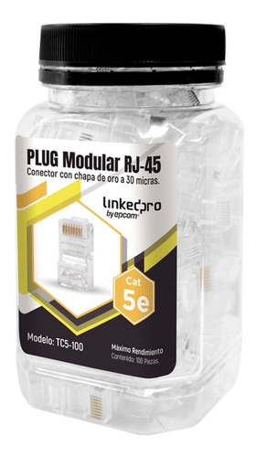 Plug Modular Rj45 Chapado Oro 30 Micras 100 Piezas Cat5e