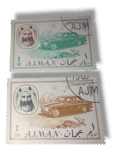 Sello Postal Estampilla Auto Ajman Filatelia X 2