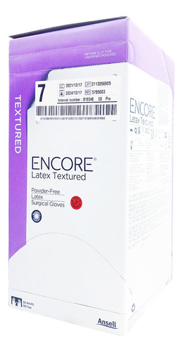 Guante Textured Encore De Latex Sin Polvo Quirurgico Color Blanco Talla 7