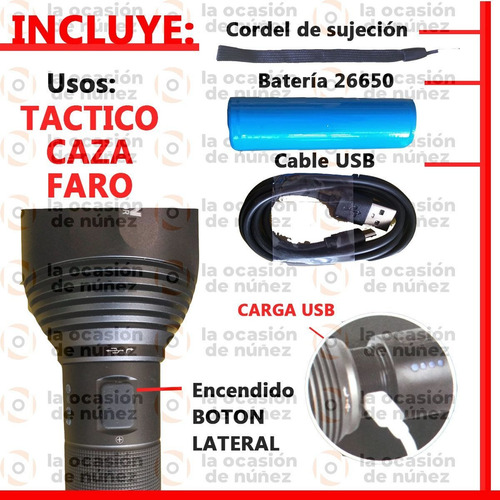 Linterna Tactica Spinit 4 Modos Recargable Lumitron 2000lums