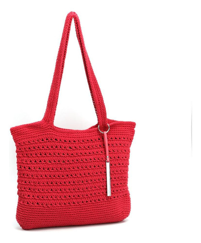 Bolsa Tote Tramado Em Crochê Cor Pink