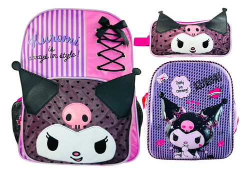 Mochila Lonchera Lapicera Hello Kitty Kuromi Sanrio Primar 1 Negro Kuromi