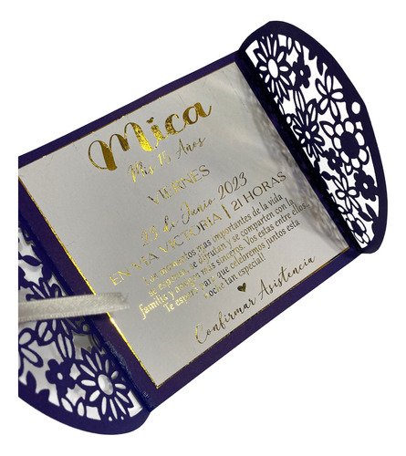 Tarjetas Troqueladas Invitación Floral Físico Azul