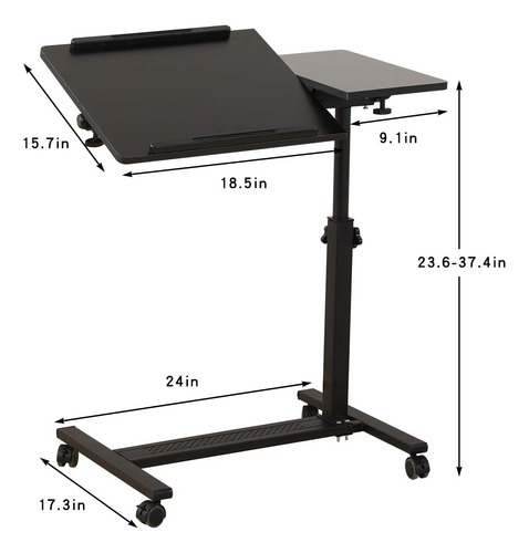 Tigerdad Mesa De Cama Con Ruedas Ajustables Negro Mmg
