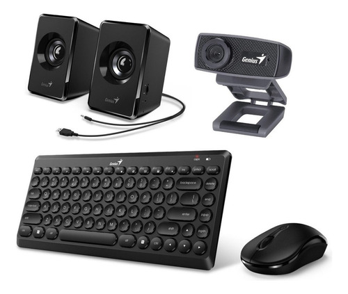 Kit Teclado Mouse Inalambricos Parlantes Usb Y Webcam Genius