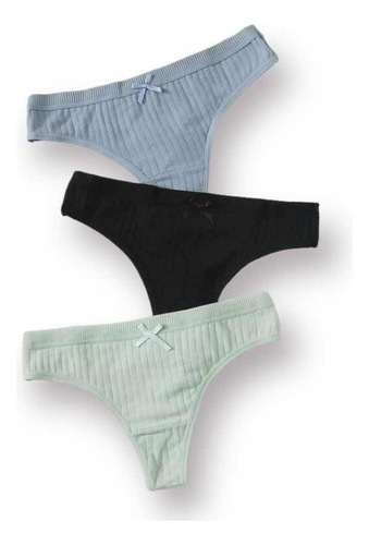 Panties Bikini O Semi Hilo Textura Tubular Lineas Pack X3