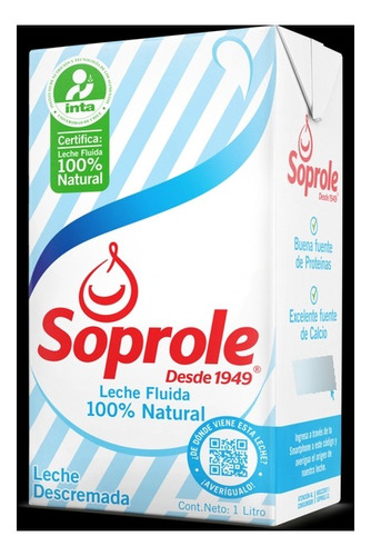 Leche Descremada Uht C Tapa Soprole 1 Lt(6 Unidades) Super