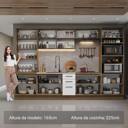 Armário De Cozinha Completa 340cm Agata Madesa 01 Cor Rustic/branco