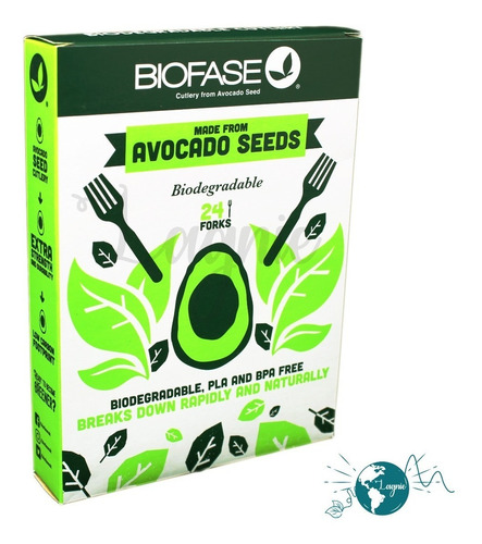 Caja 24 Tenedores Biodegradables Ecológicos Biofase Semilla De Aguacate 17 Cm, Tamaño Mediano, Temperatura Máxima 80°c