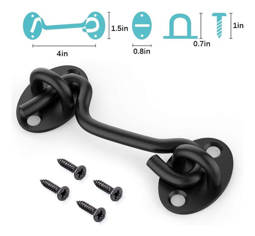 Cerradura Para Puerta De Granero, Paquete De 2, 4 Pulgadas, Negro.