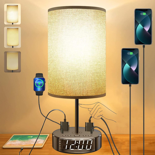 Lámpara De Mesa - Lámpara De Noche Con Puertos Usb Y Tomas D