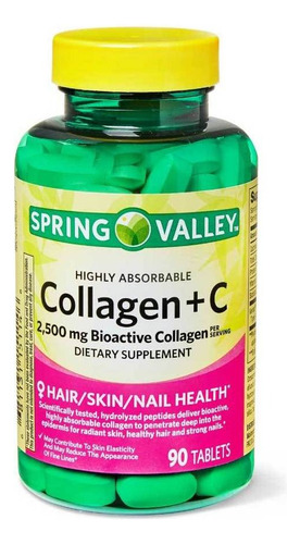 Colágeno 2.500mcg C/ Vitamina C 90un Spring Valley Imp Eua Sabor Sem sabor
