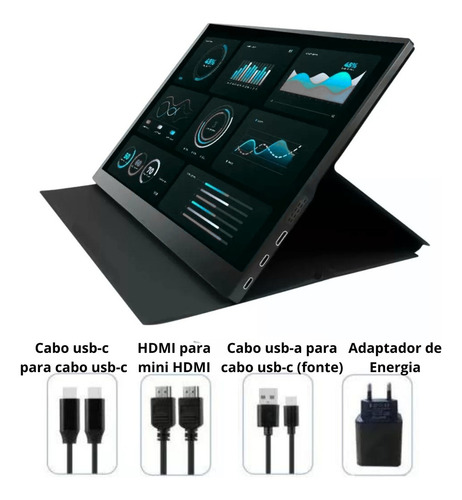 Monitor Portátil Pc Gamer Tela Touch Screen 15.6 Notebook Cor Preto
