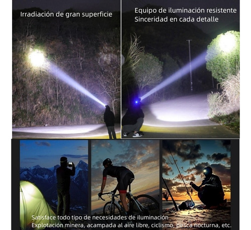 Lampara Cabeza Led Minero Recargable Campismo Tactica