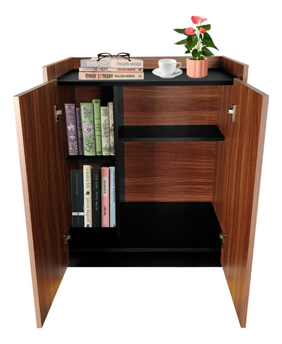 Gabinete Estación De Café Decomobil Mesa Auxiliar Multiusos Nogal Neo - Negro Mate