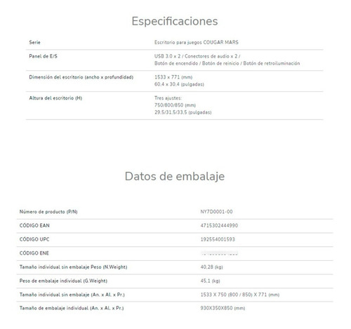 Imagen 7 de 10 de Escritorio De Pc Gamer Cougar Mars Rgb Gaming 153cm X 77cm