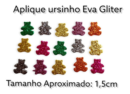 Mini Aplique Ursinho 1,5 Cm- Eva Gliter 10 Unidades