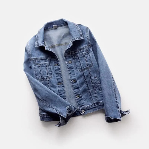 Chaqueta De Manga Larga Ajustada De Mezclilla Elástica Para