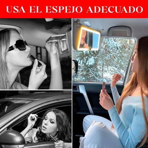 Espejo De Maquillaje De Visera Con 3 Modos Luz Led De Coche Blanco
