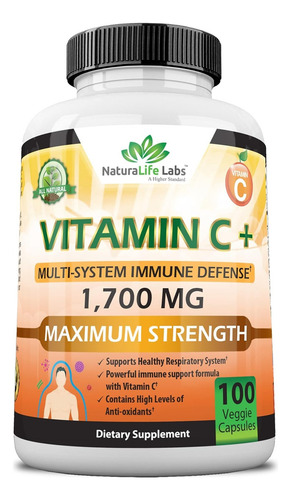 Vitamina C 1700mg Con Antioxidantes Alta Potencia 100 Caps Sabor Sin Sabor