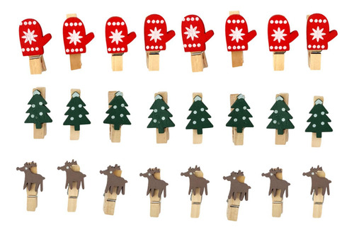 Ml 24x Clips De Madera Navideños, Soporte Para Fotos De