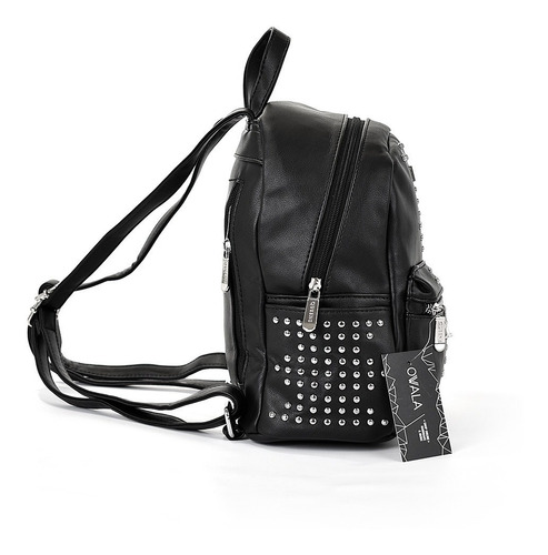 Imagen 5 de 6 de Mochilas Mujer Cuero Sintetico Tachas Cierre Bolsillo