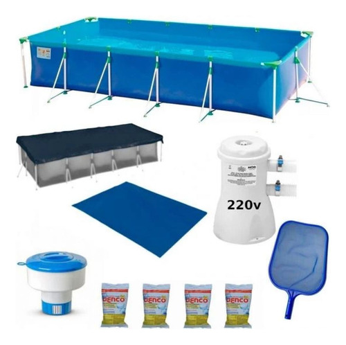 Kit Piscina 7600 L + Capa + Forro + Filtro 220v + Cloro + Pe