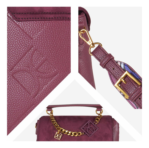 Bolsa Satchel Cloe Para Mujer Cadena Solapa En Suede Color Bordó