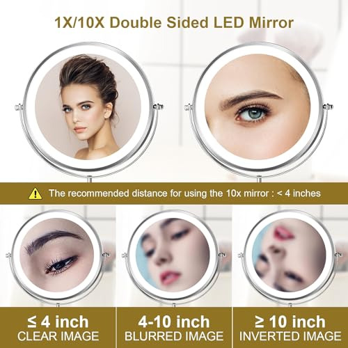 Espejo De Maquillaje Iluminado 8 Con Aumento 10x