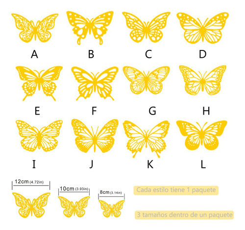 A 144pzs Mariposas Decorativas, 3d Pared Colore Metalicos