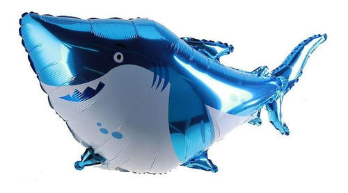 10 Balão Tubarão Metalizado 32cm Festa Fundo Do Mar + Vareta Cor Azul