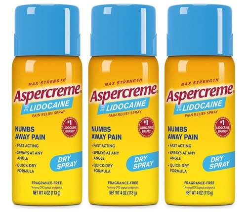 3 Pack Aspercreme Lidocaina Spray Para Dolor Muscular