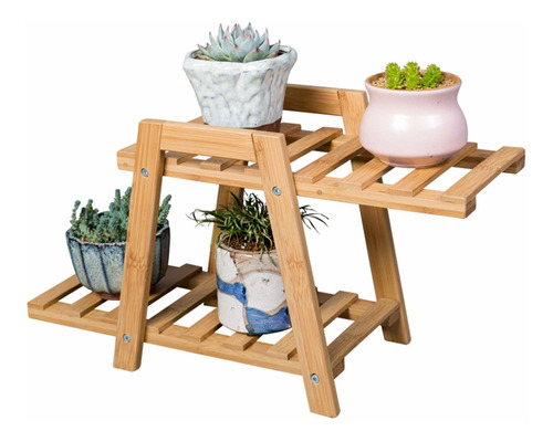 Soporte Pequeño Para Plantas Estante De Bambú De 2 Niveles P