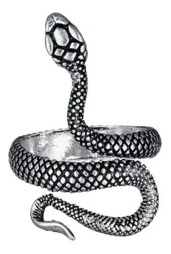 Elegante Anillo Serpiente Vivora Negra Plata