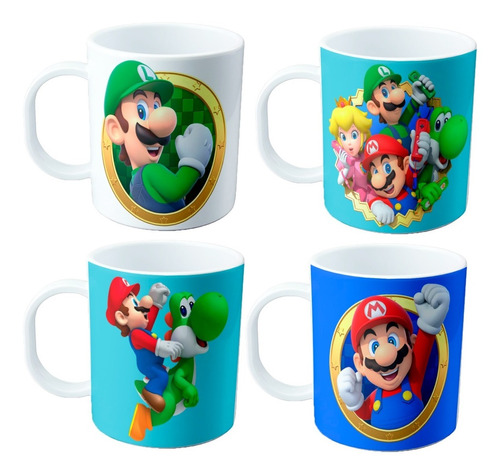 Set De Tazas De Plastico - Mario Bros X4